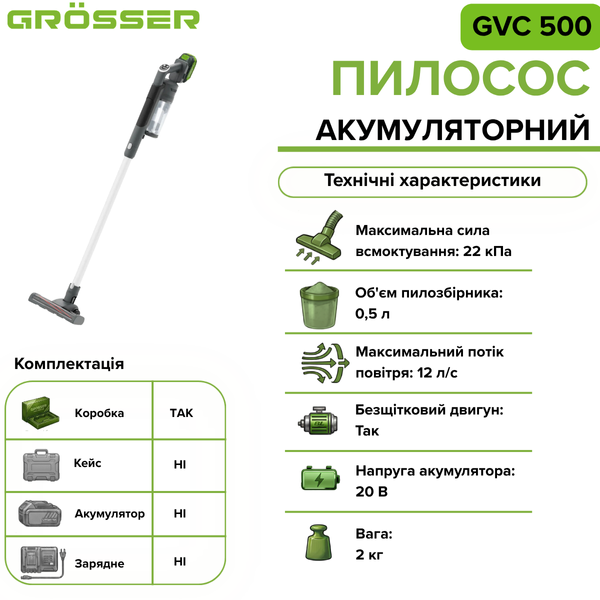 Пылесос аккумуляторный Grosser GVC 500(без АКБ) G0230 фото