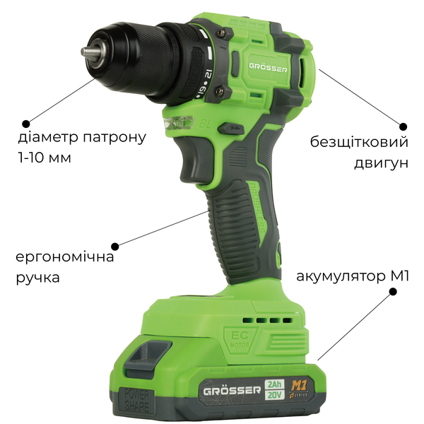 Шуруповерт акумуляторний Grosser GCD 521 G0215 фото