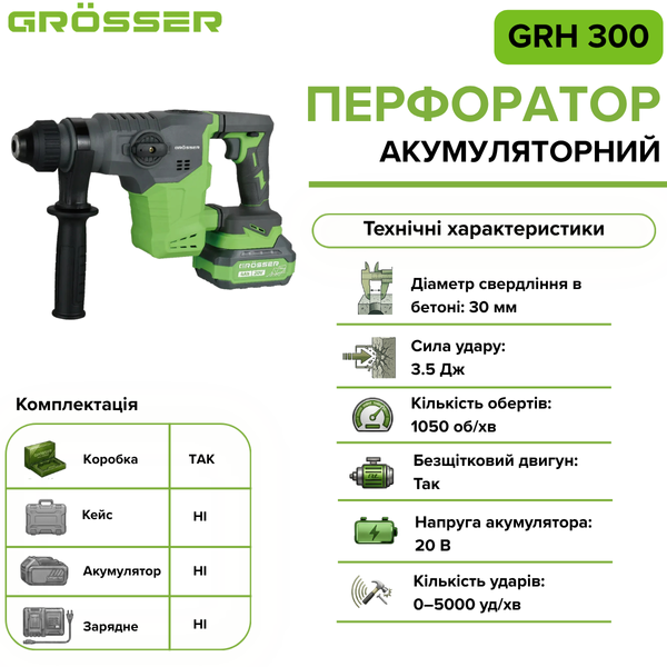 Аккумуляторный перфоратор Grosser GRH 300(без АКБ) G0265 фото